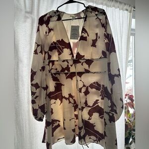 H&M Long Sleeve Dress - Burgundy and Cream Floral